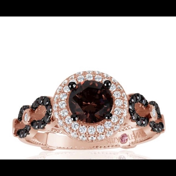 Suzy Levian Jewelry - Suzy L. Brown CZ& 14k Rose Gold-Plated Halo Ring